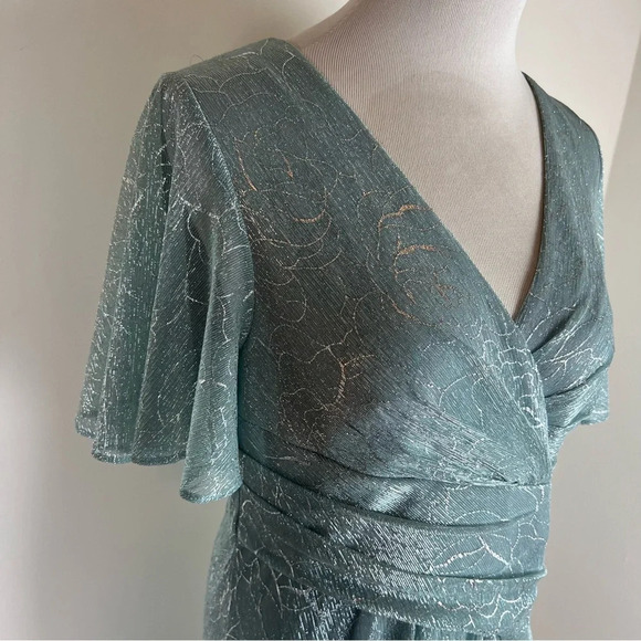 Adrianna Pappell Metallic A Line Draped Formal Dress Maxi Black Tie Size 10 - Picture 8 of 11